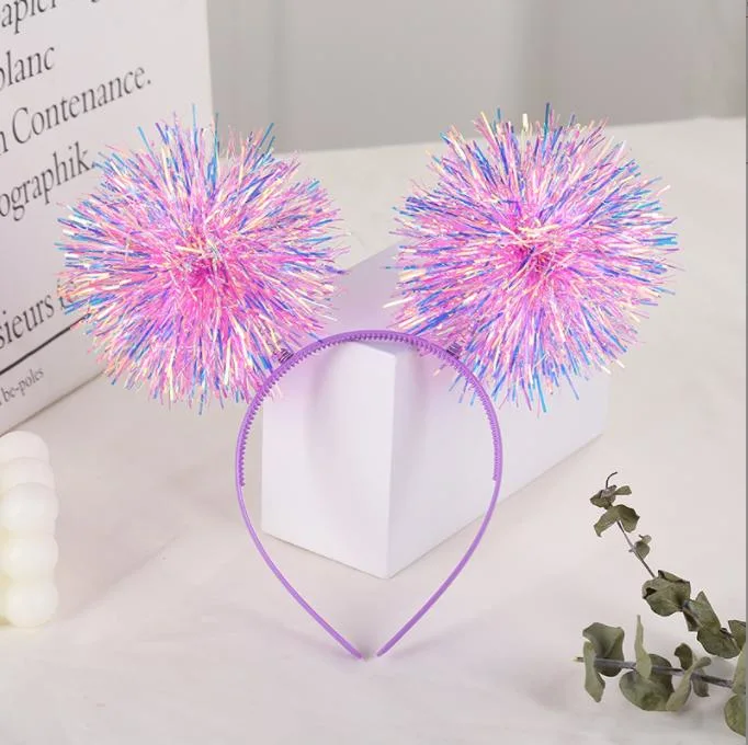 Headdress Colorful Bright Silk Ball Headband Creative Children&prime;s Holiday Party Laser Headband