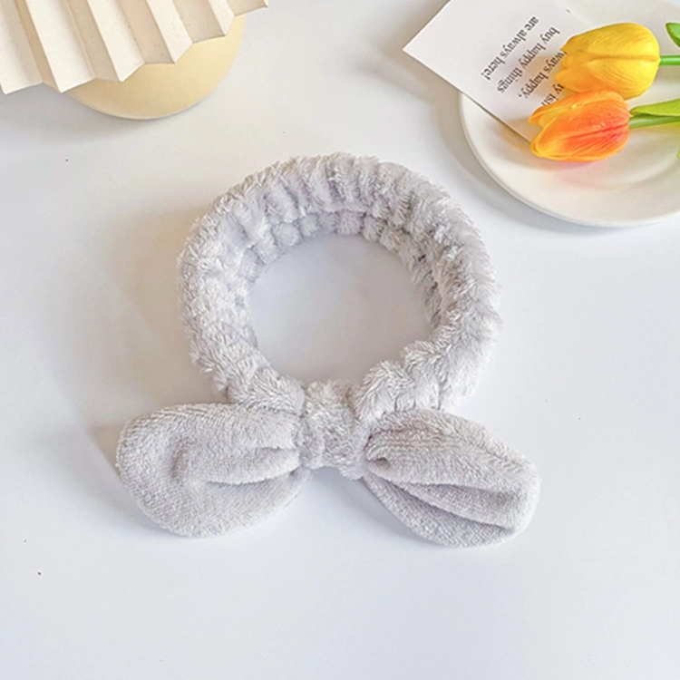 Girls Women Fluffy Terry Towel Facial Make up Bow Fur Bath Hairband SPA Head Bands Makeup Skincare Washing Headband with Logo