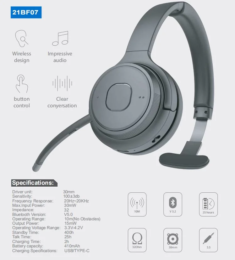 High End Business Bluetooth Single Side Headphone Adjustable and Swivel Bluetooth Headphone