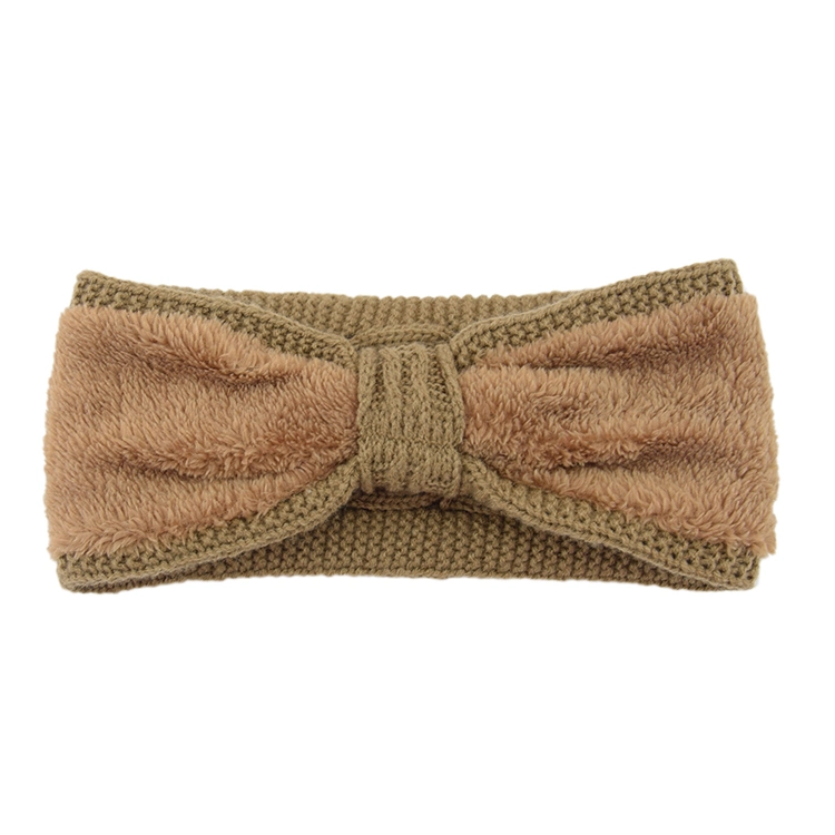 Warn Bow Fuzzy Fleece Lined Bow Hairband Knitted Headband Winter for Women