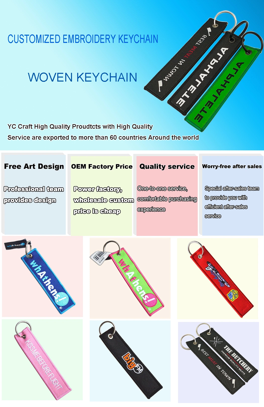 Welcome Machine Embroidery, Woven Custom Branded Japan Anime Cartoon Felt Keychain Name Tag