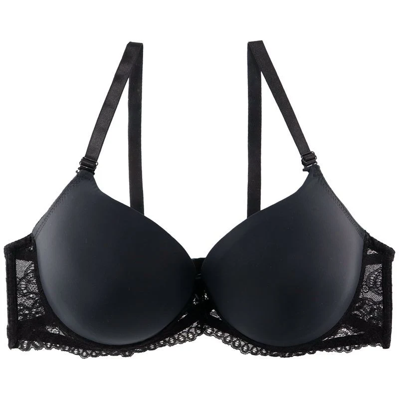 Intiflower Simple Designed Cotton Padded Big Size Bra Push up Low Back Adjustable Straps Two Hook and Eyes