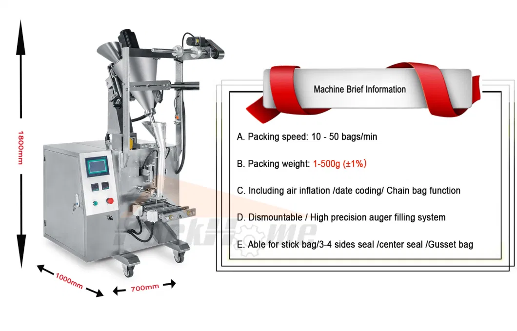 Multi-Function Small Cake / Chicken / Pizza / Sugar / Cooking / Tortilla Powder Sachet Pouch Bag Filling Bagging Wrapping Packaging Package Packing Machine