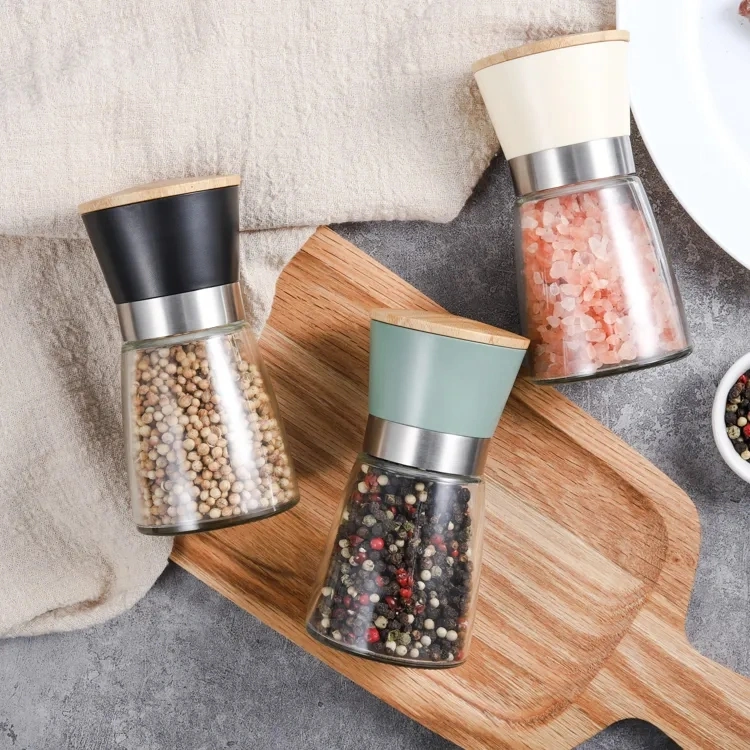 Spice Glass Jar Containers Stainless Steel Salt and Pepper Mill Plastic Manual Pepper Grinder Food Herb Grinders