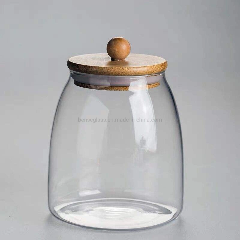 Bamboo Wood Lid Glass Storage Jar, Heat Resistant Glass Jars Food Container