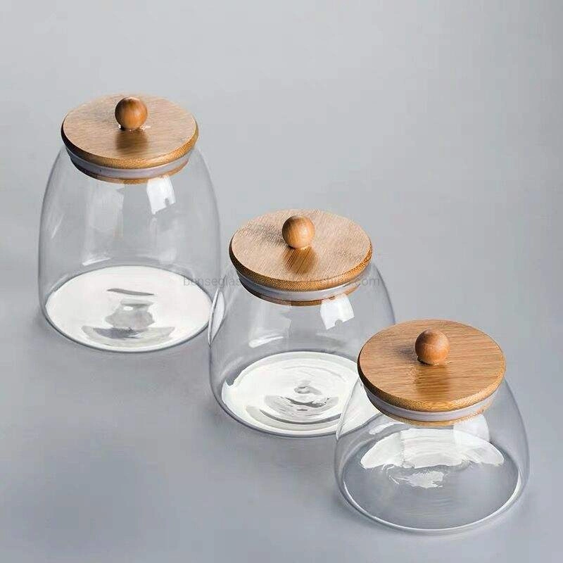 Bamboo Wood Lid Glass Storage Jar, Heat Resistant Glass Jars Food Container