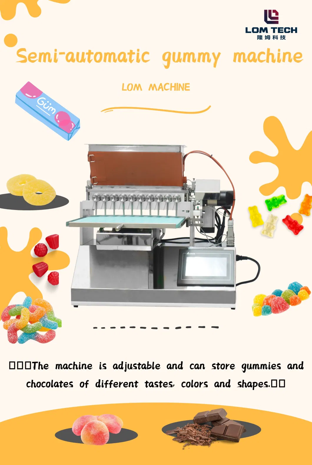 Lom 2023 Semi-Automatic Table Top Candy Depositing Machine Soft Candy Production Equipment