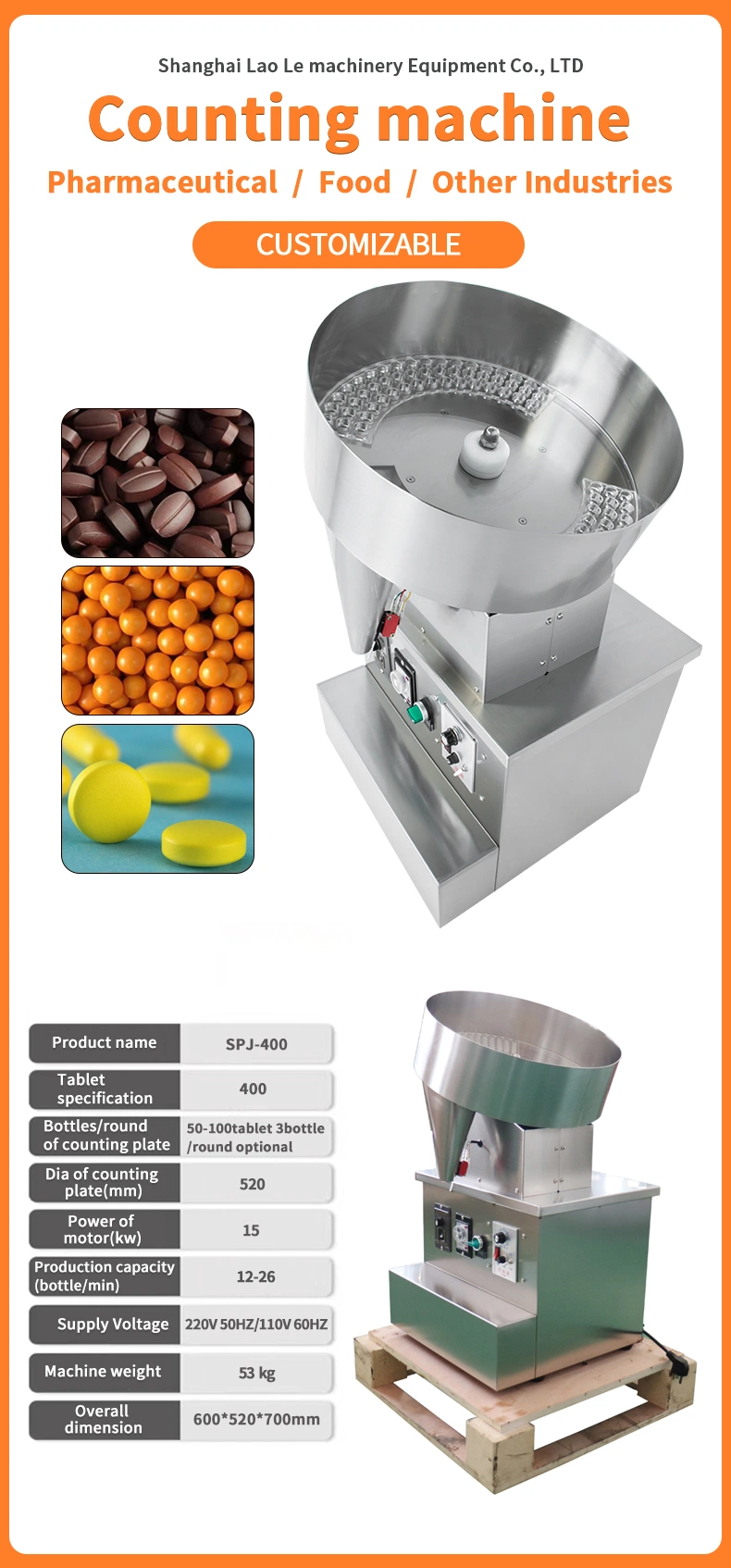 Spj-400 Single Plate Tablet Capsule Counting Machine Semi Automatic Candy Counter Machine