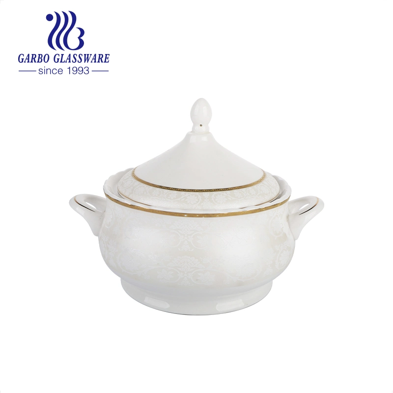 Innovation Double Handle Lid Pure White Ceramic Soup Ceramic Round White Dish Casserole/Clay Pot/Earthen Pot/Ceramic Cookware with White Lid Heat-Resistant