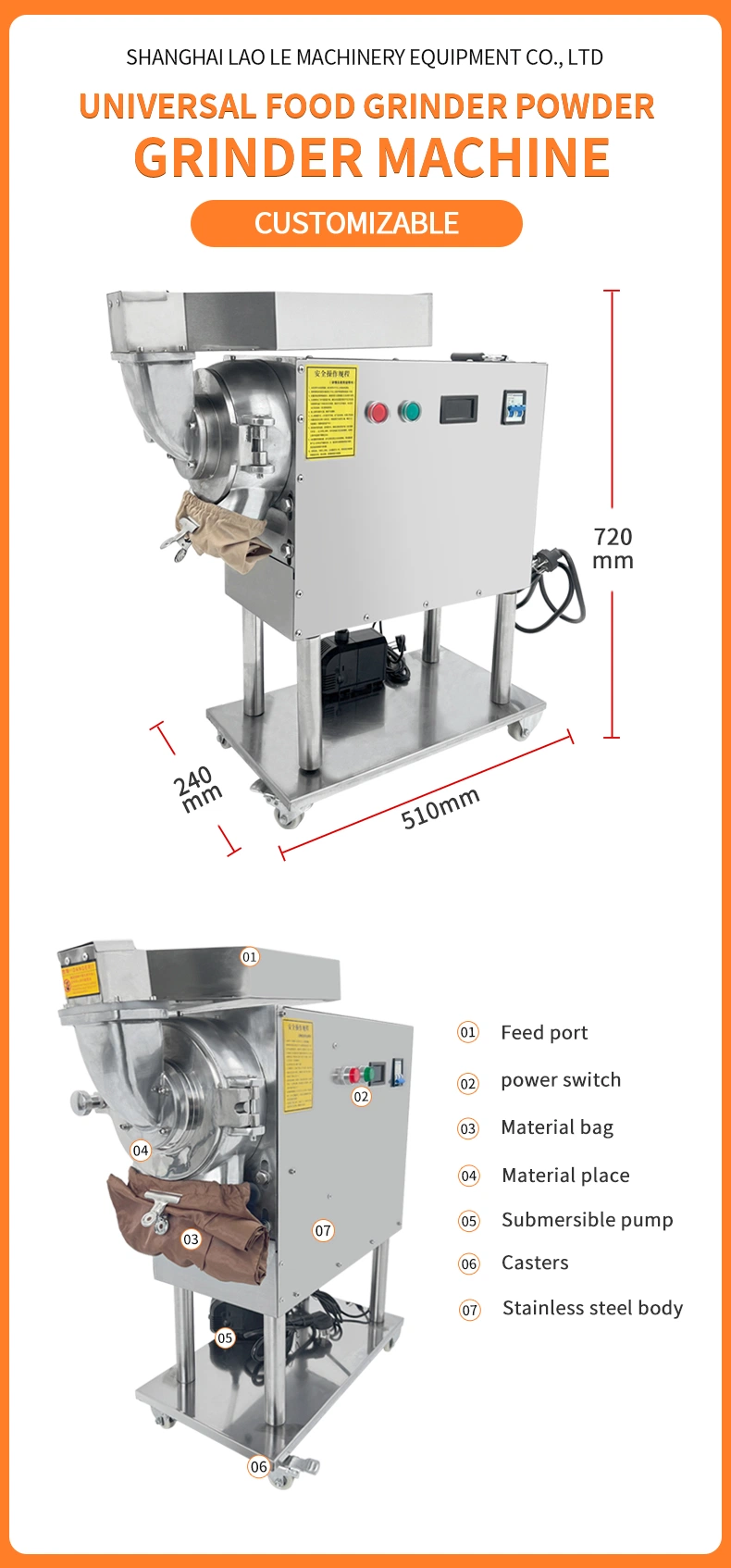Fs-15 Grain Grinder Mills High-Speed Family Medical Powder Machine