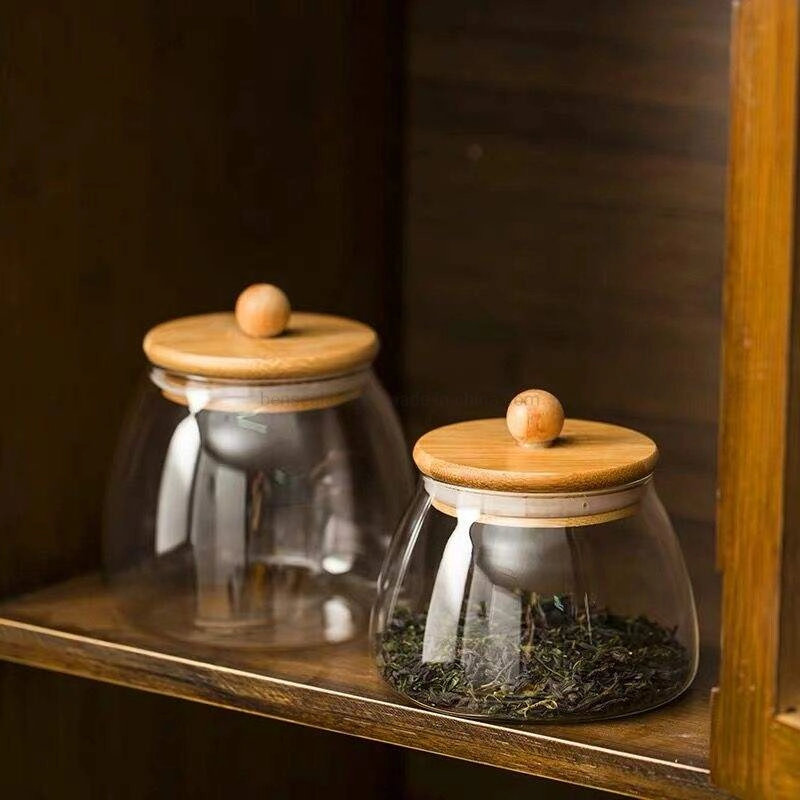 Bamboo Wood Lid Glass Storage Jar, Heat Resistant Glass Jars Food Container