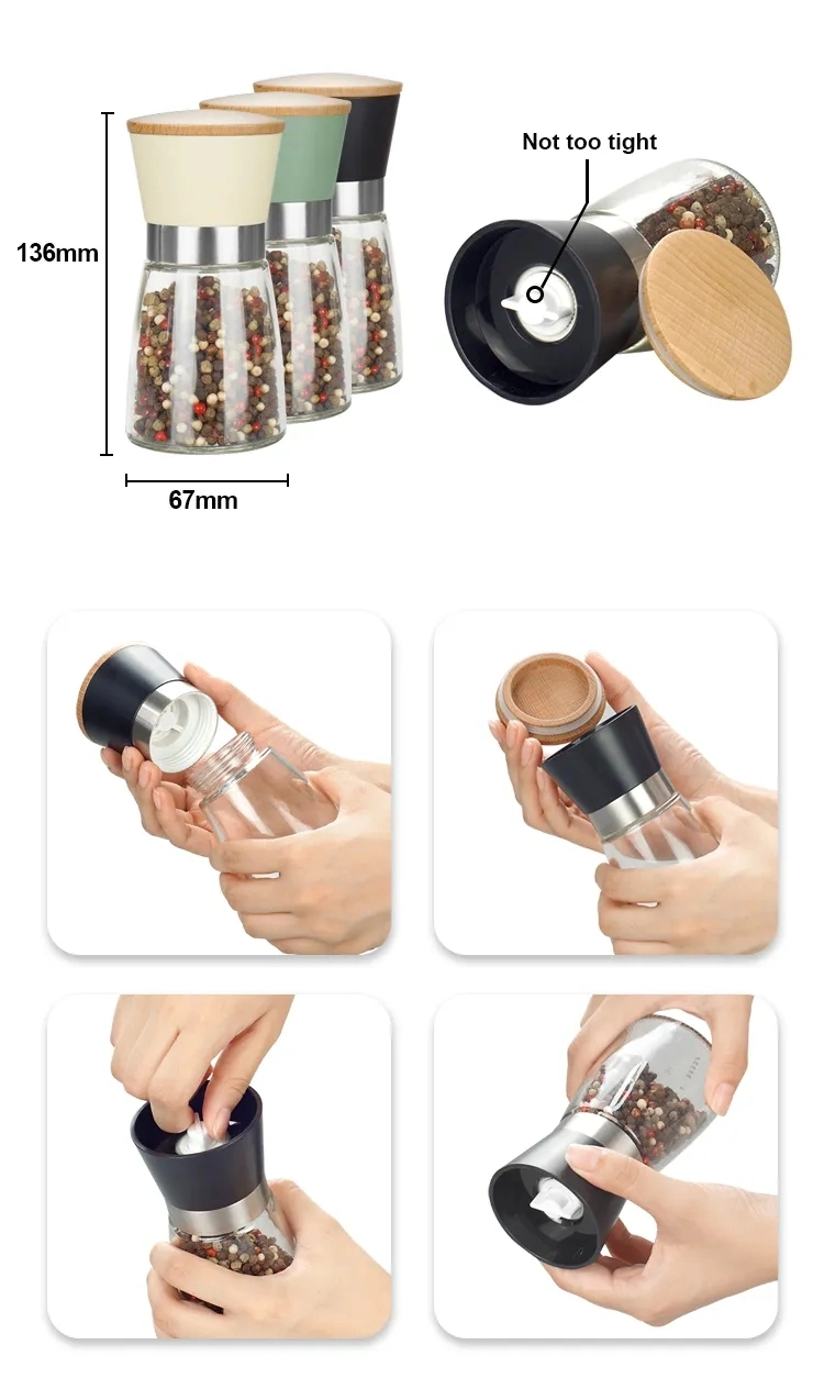 Spice Glass Jar Containers Stainless Steel Salt and Pepper Mill Plastic Manual Pepper Grinder Food Herb Grinders