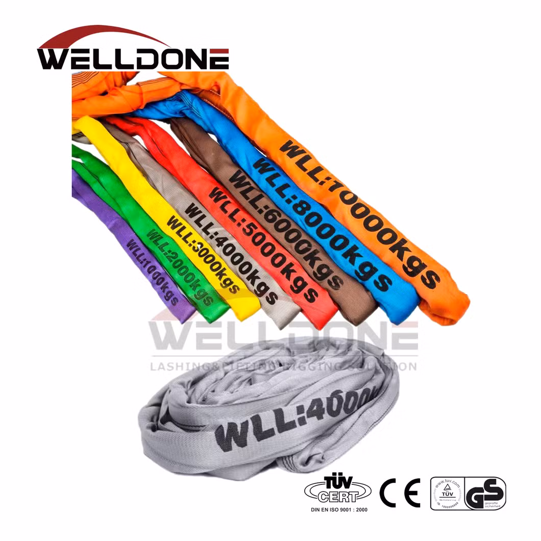 10 Ton 8m or OEM Length 4 Ply Soft 8t Round Lifting Belt Sling with Orange Color Safety Factor 8: 1 7: 1 Type
