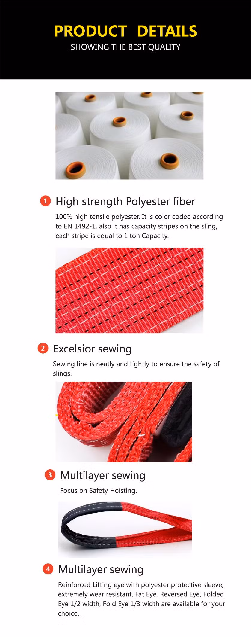 Wholesale Customized Color Code Lifting Flat Polyester Webbing Sling Belt