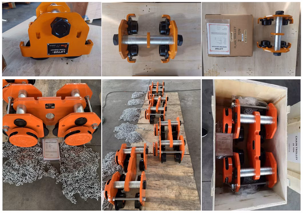 Liftor 0.5ton 1ton 2ton Motorized I Beam Geared Trolley Plain Chain Pulley Block Manual Travelling Trolley Chain Pneumatic Electric Hoist with Trolley