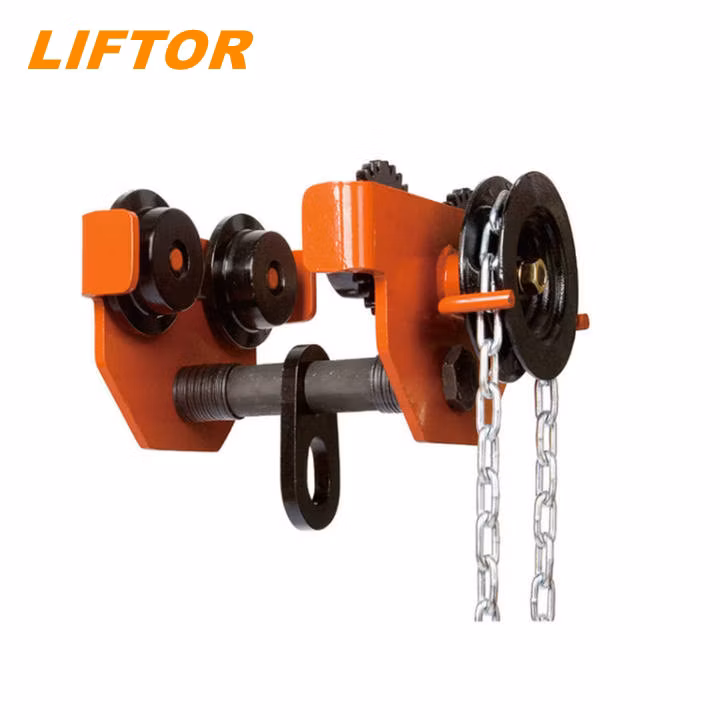 Liftor 0.5ton 1ton 2ton Motorized I Beam Geared Trolley Plain Chain Pulley Block Manual Travelling Trolley Chain Pneumatic Electric Hoist with Trolley