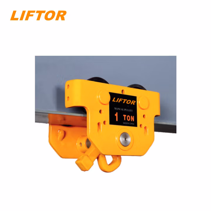 Liftor 0.5ton 1ton 2ton Motorized I Beam Geared Trolley Plain Chain Pulley Block Manual Travelling Trolley Chain Pneumatic Electric Hoist with Trolley