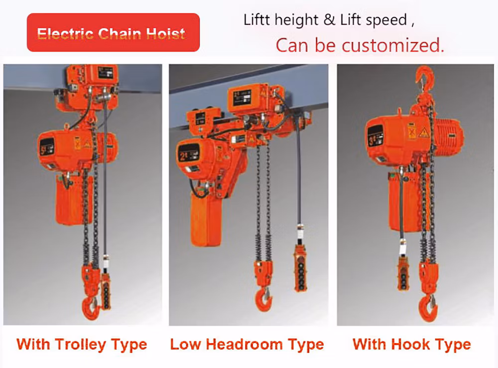 Lifting Hoists 2 Ton 5 Ton 10 Ton Toneladas Polipasto De Cadena Hoisting Rail Trolley Type Hook Type Three Phase Electric Chain Hoist for Lifting Crane