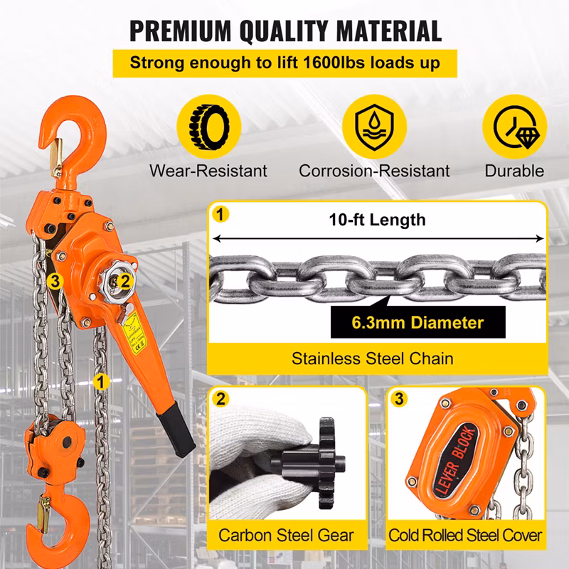 G80 Grade Chain Lift Pull Lever Chain Hoist Block with Steel Power Hook