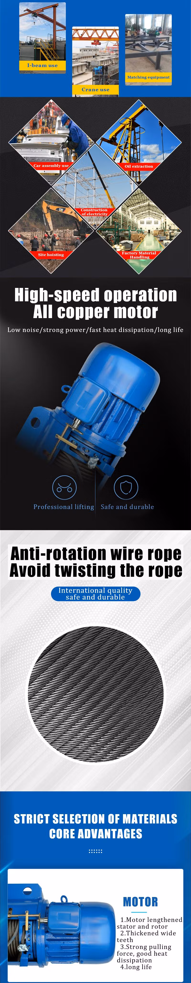 Manual Electric Swing Operated Chain Hoist Single or Double Speed for Sale