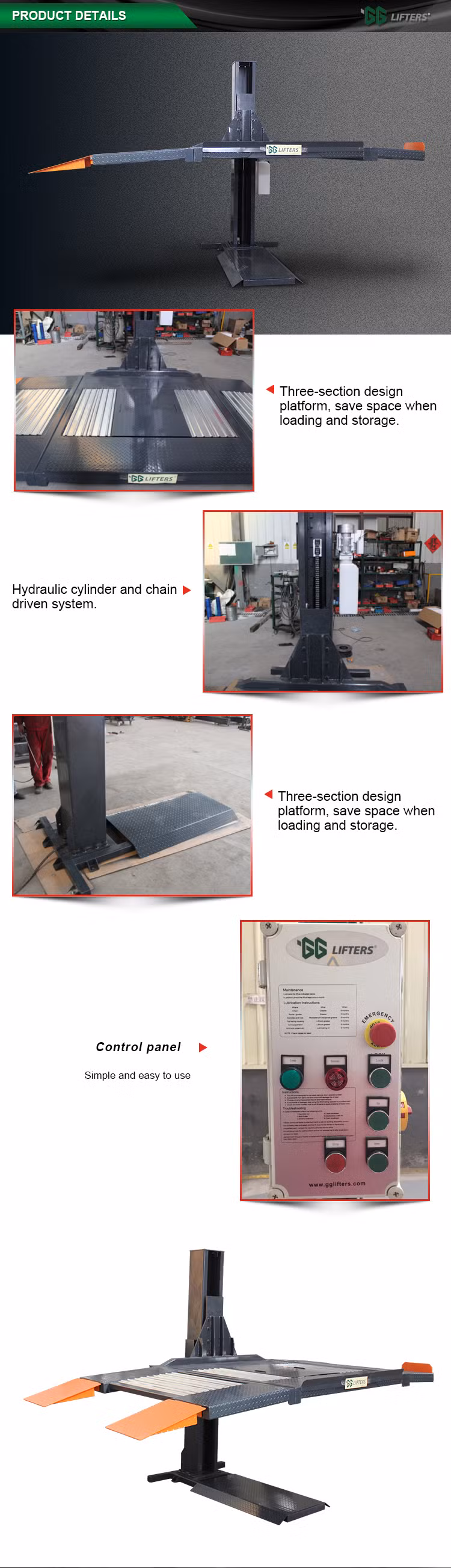 GG Lifters High Quality Single Column Car Lift Elevator