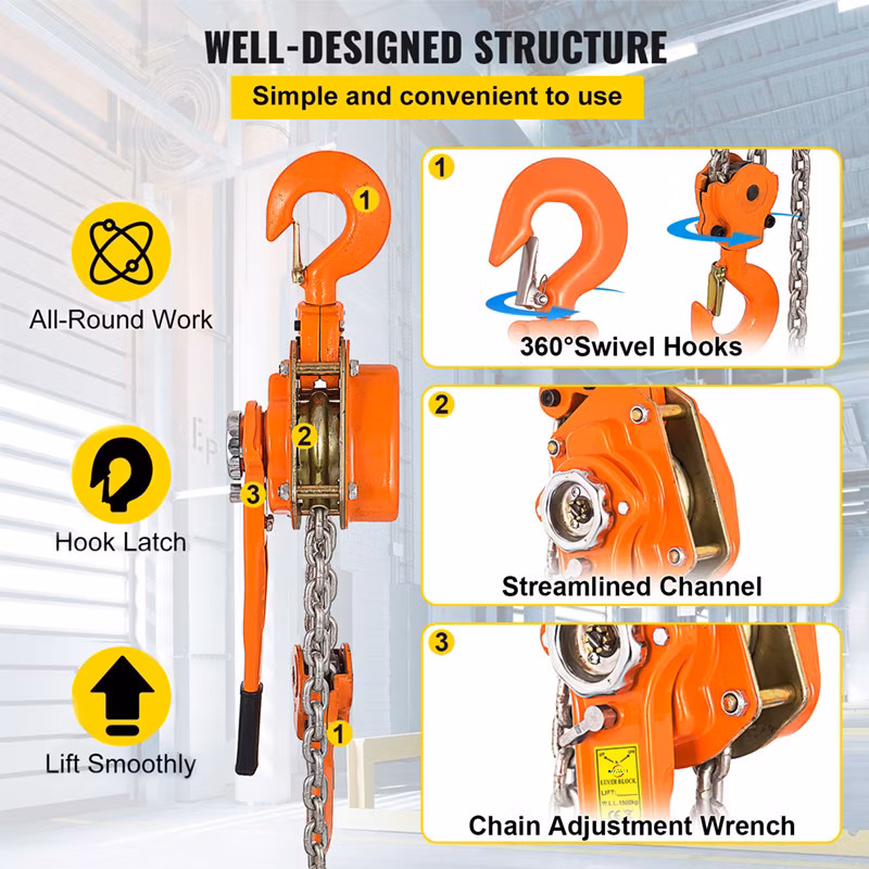 G80 Grade Chain Lift Pull Lever Chain Hoist Block with Steel Power Hook