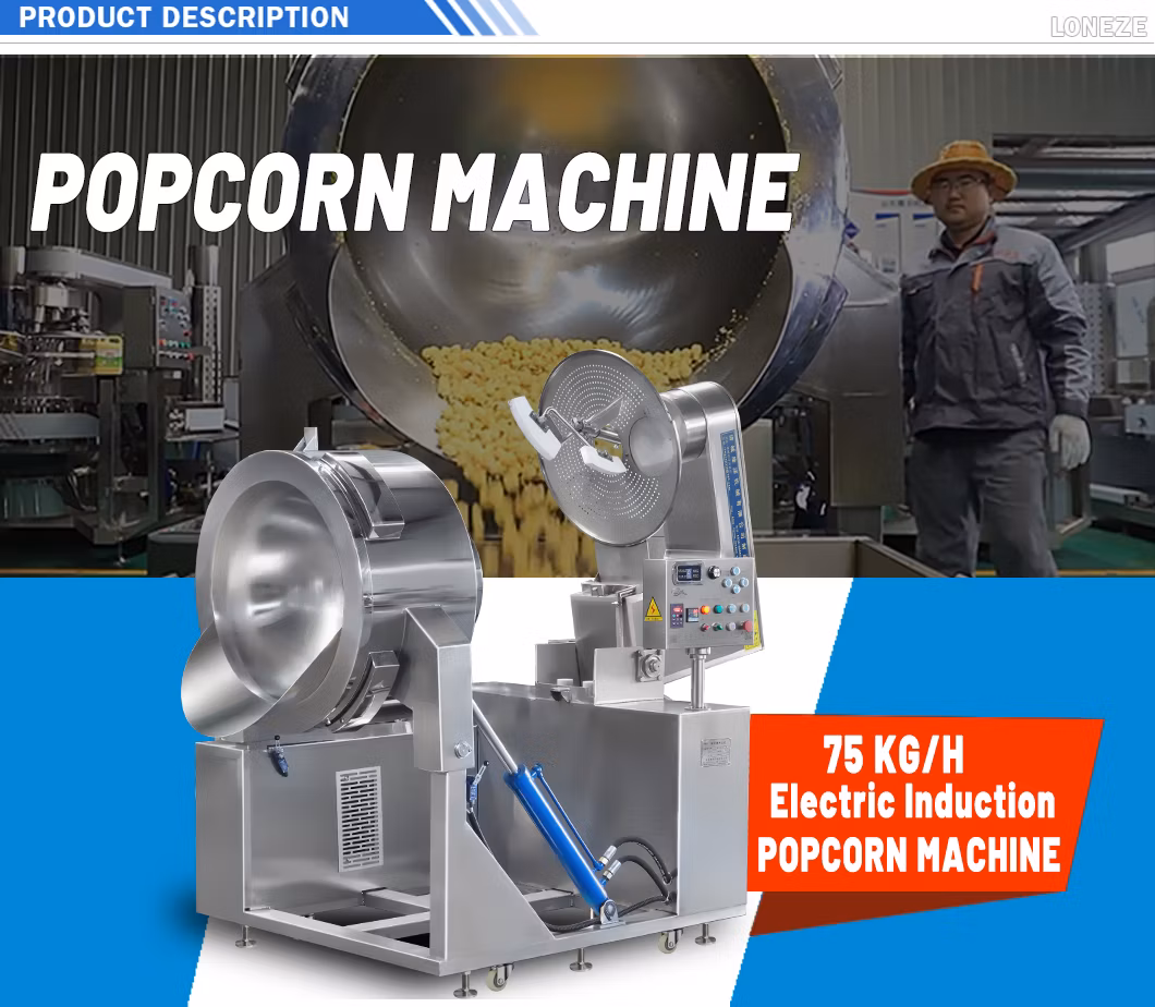 PLC Automatic Control Industry Stirring Portable Theater Automated Caramel Cheese Flavored Ball Shape Gas Type Heating Popcorn Popper Machine