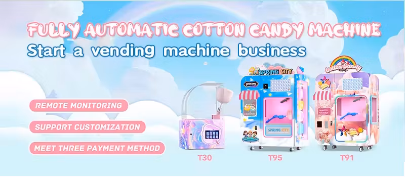 Intelligent New Design Commercial Fairy Floss Robot Pink Cotton Candy Vending Machine