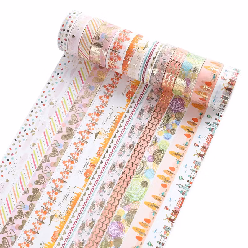 Custom High Quality Gold Hot Stamping Printing Washi Tape, Varnished DIY Masking Foil Paper Decoration Scrapbook Sticker