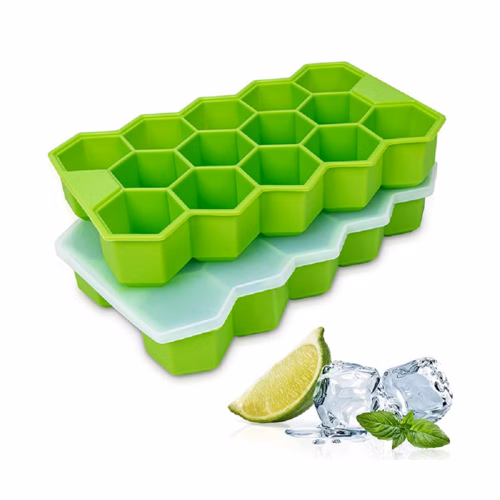 Ice Cube Trays with Lids, Large Ice Cubes Food Grade Silicone Gel Flexible and BPA Free with Removable and Sealed Lid Design Honeycomb Ice Cube Molds Wbb17488