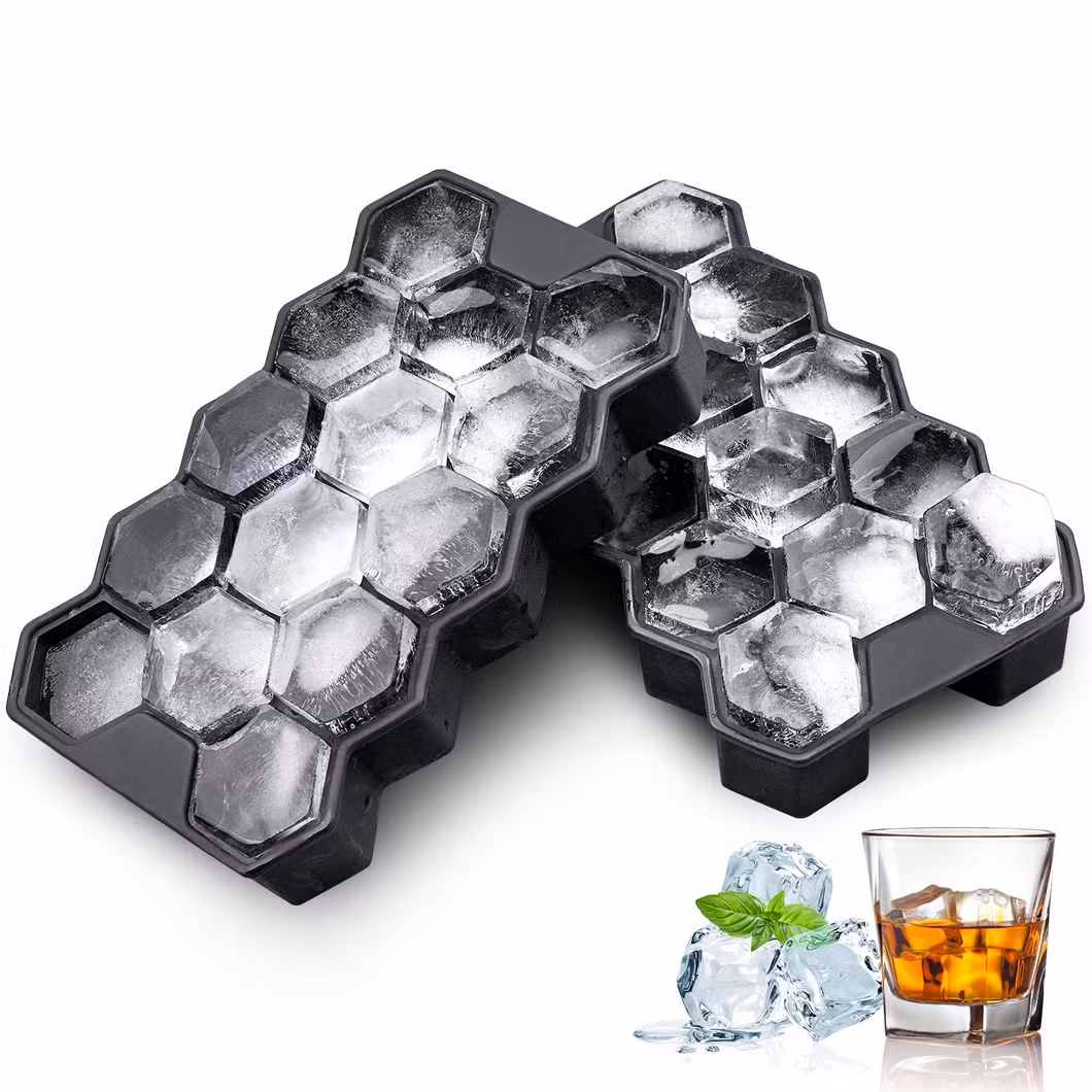 Ice Cube Trays with Lids, Large Ice Cubes Food Grade Silicone Gel Flexible and BPA Free with Removable and Sealed Lid Design Honeycomb Ice Cube Molds Wbb17488
