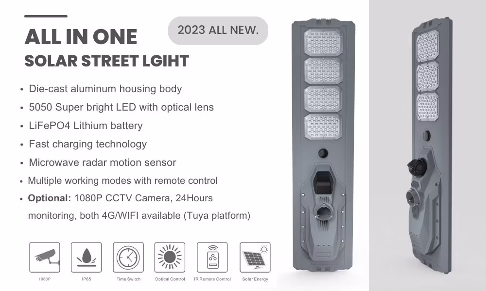 Camera Motion Sensor Aluminum LED Integrated Road Flood Wall Solar Street Lamp