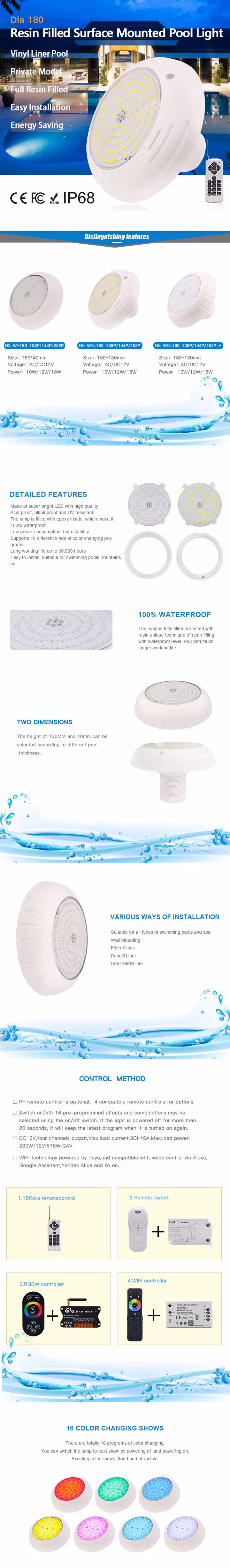 CE/RoHS/FCC/IP68 Resin Filled LED Swimming Pool/Fountain/Lake/Pond Light