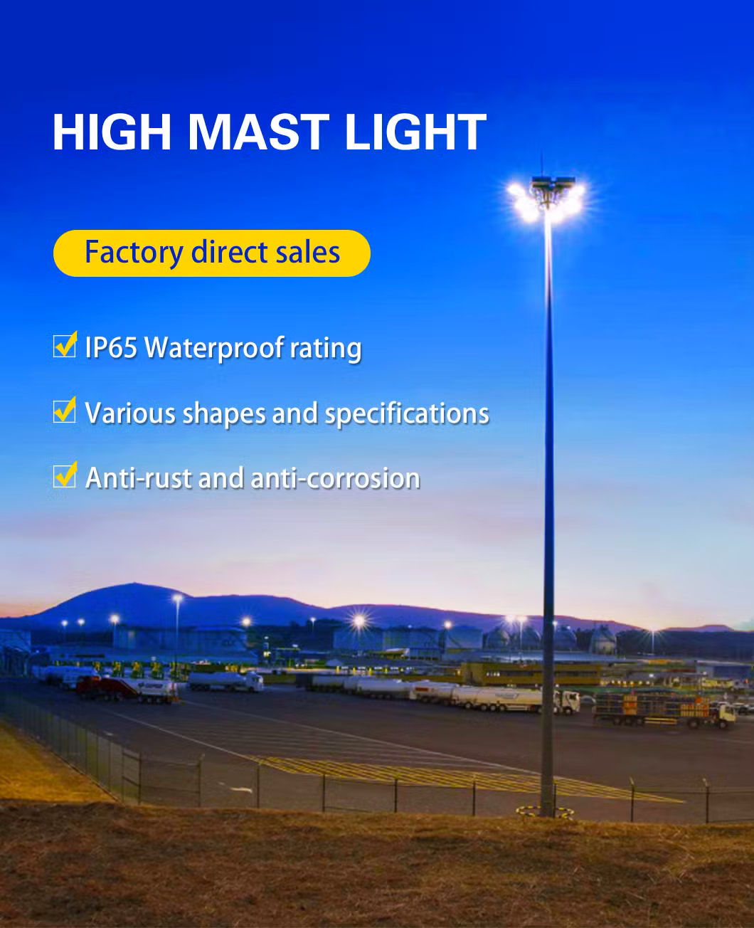 Hot-DIP Galvanizing Customized Outdoor Steel Street High Mast Lighting Pole 15m 20m 25m 30m 35m 40m