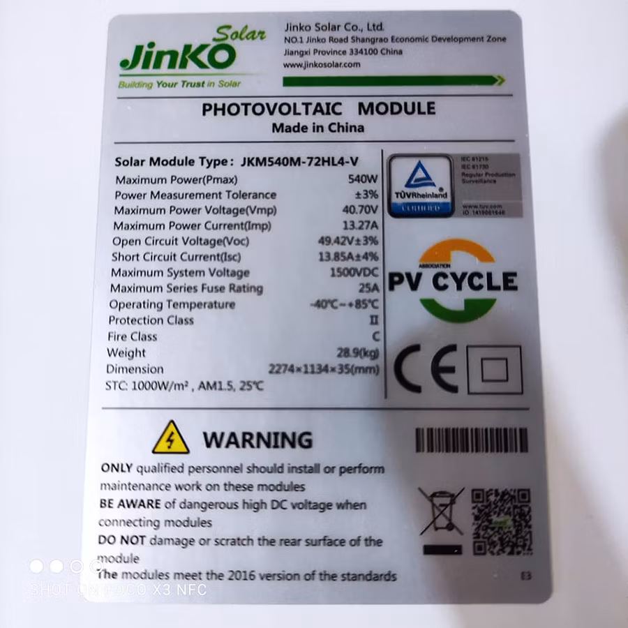 Factory Price Tier 1 Brand Jinko Mono PV Module 535W 540W 550W Solar Plate 530 Watt 540 Watt 550watt Photovoltaic Half Cut 9bb 182mm Jinko Solar Panel