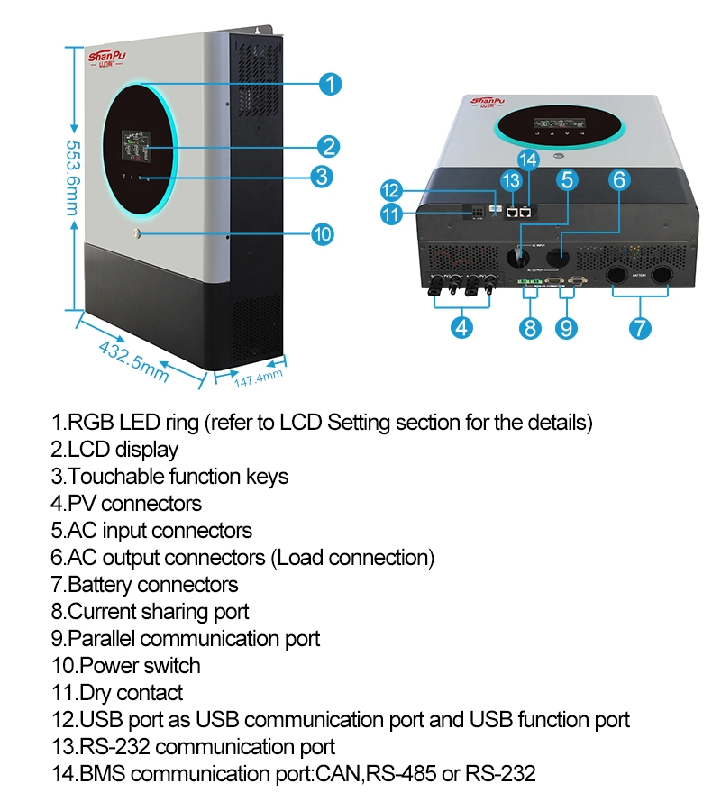Factory Supply Easy Wall-Mounted Installation DC to AC Power Solar Inverter 6kVA