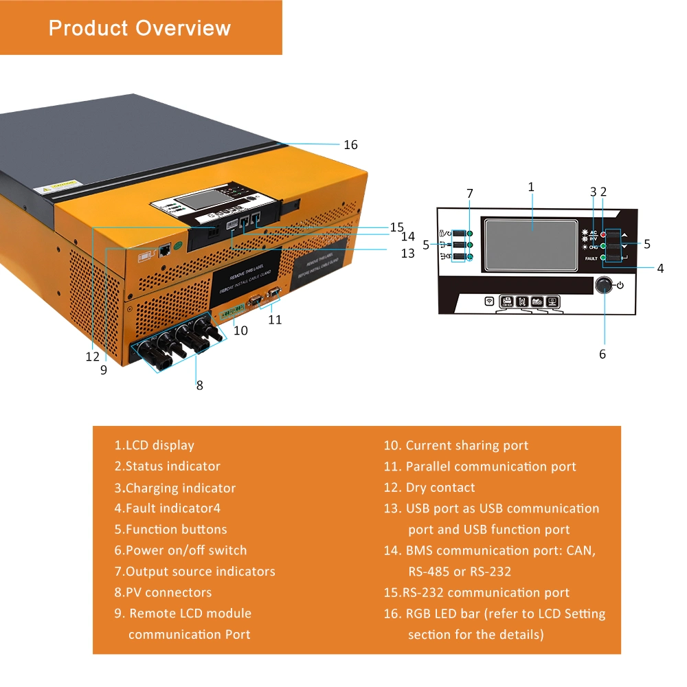 8kw 8000W Solar Hybrid Inverter for Solar System Photovoltaic PV Inverter