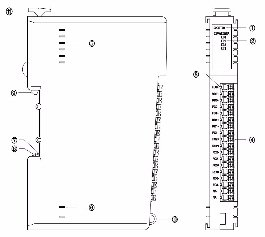 Gkone PLC Io Module 4-Channel Rtd Thermistor (PT100/PT200/PT500/PT1000) Temperature Acquisition Input Module