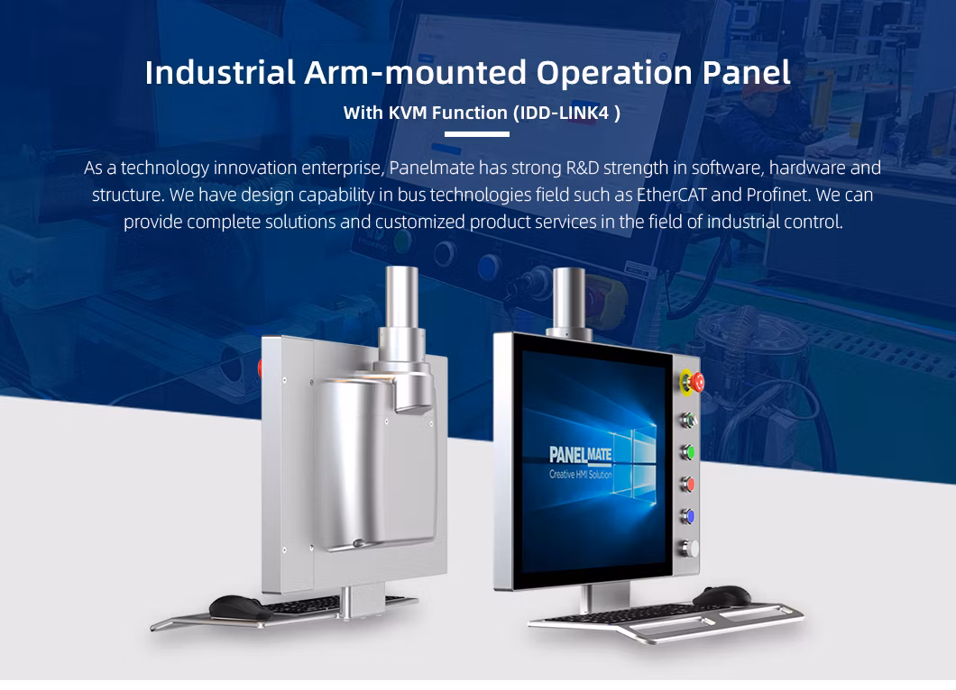 15 Inch Arm-Mounted LCD Capacitive HMI Touch Panel Industrial Display Idd-Link4 Port IP65 Cantilever Kvm Monitor