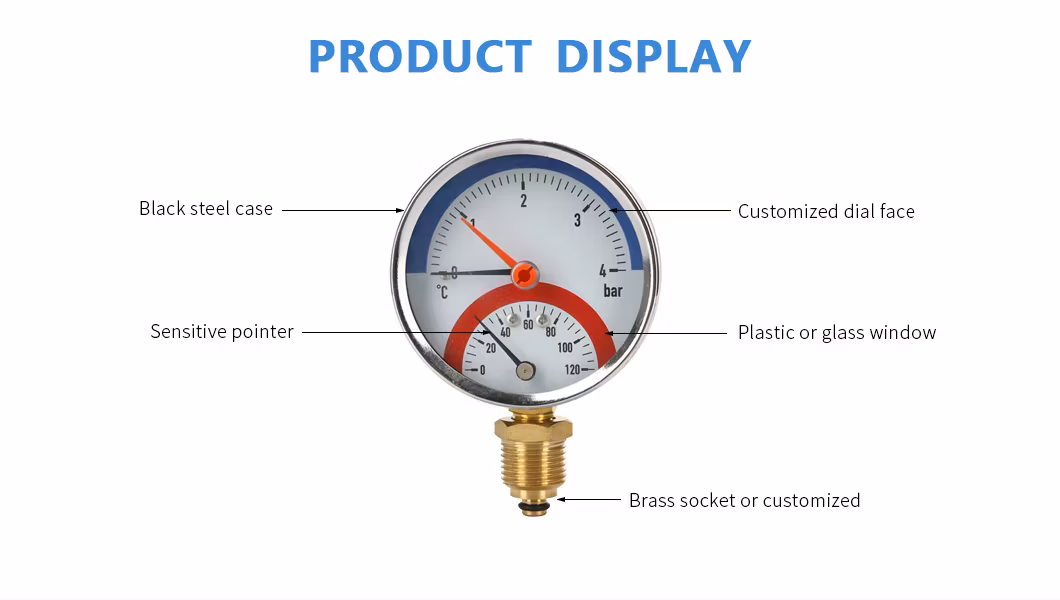 80mm Combined Temperature and Pressure Gauge Thermo-Manometer-Bourdon Tube Thermo Manometer-0-4bar 0-120c