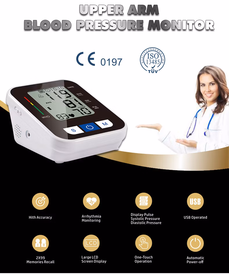 CE Medical Home Care Automatic Upper Arm Electronic Blood Pressure Sphygmomanometer with LCD Display and Voice Broadcast