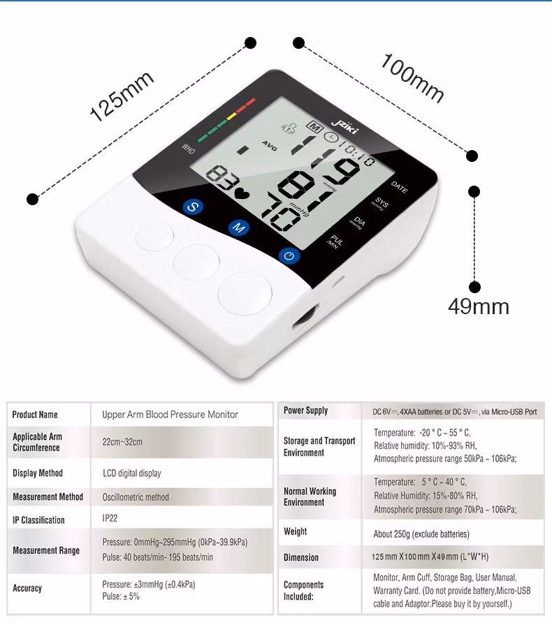 Clinically Validated Blood Pressure Cuff for Large Arms 24 Hour Ambulatory Blood Pressure and Oxygen Monitor for Home Use