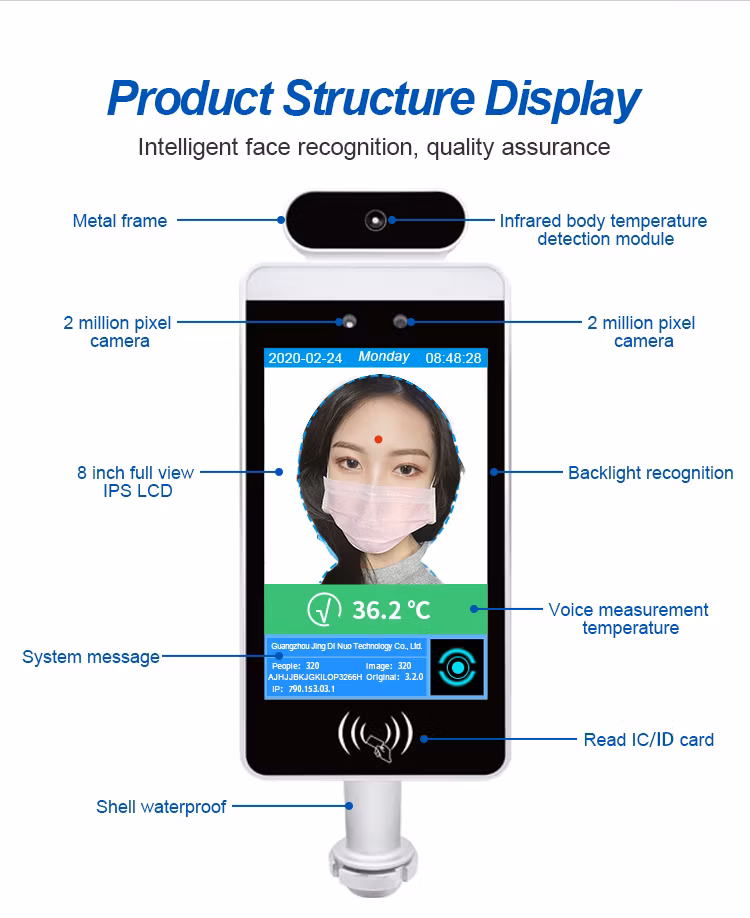 Face Recognition Temperature Access Control Ai Detection Measuring Machine Detection with Fever Sensor