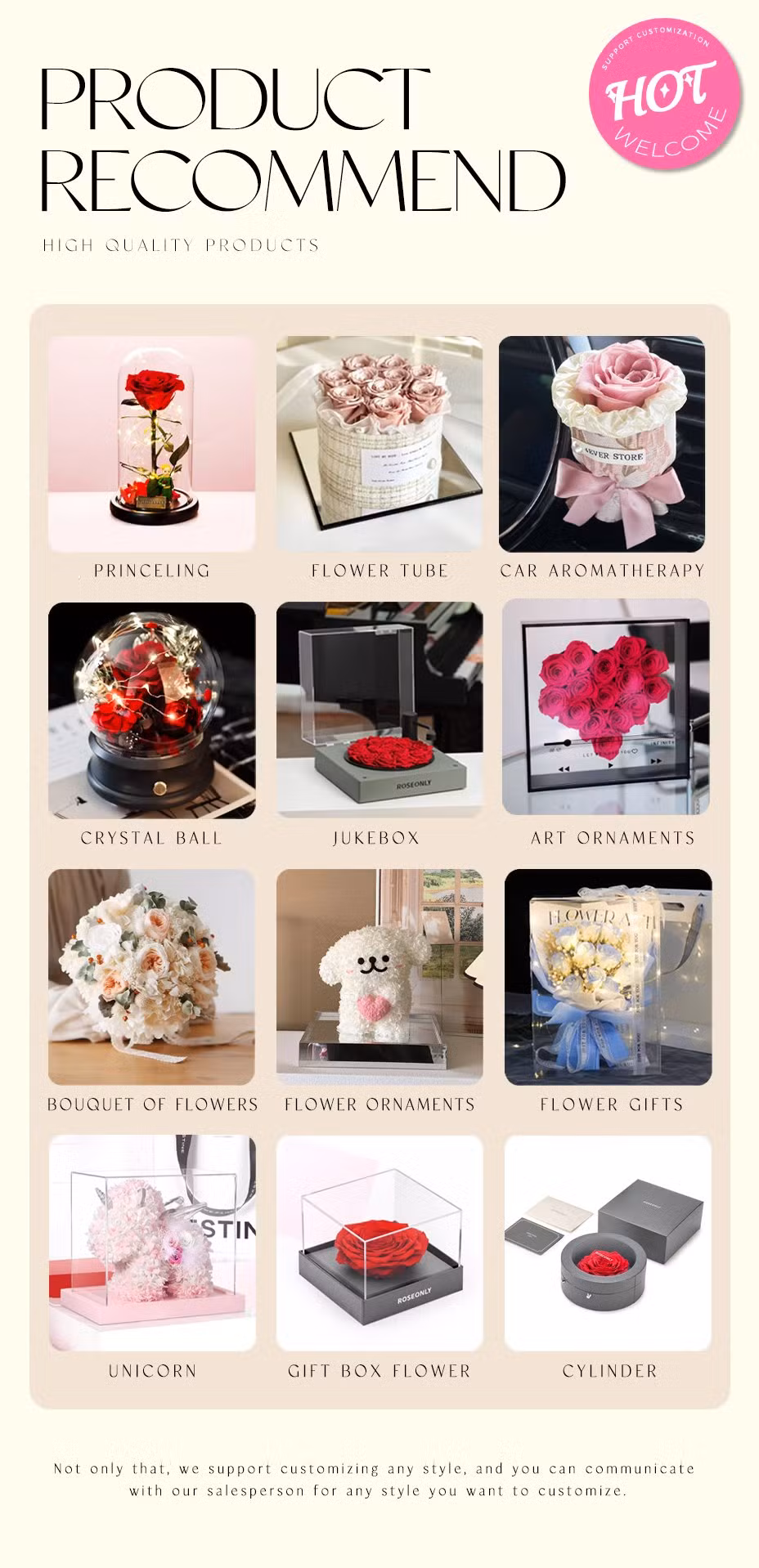 Customized Color Dandelion Ball Plant Furniture Decoration Theme Flower Shop Preserved Rose