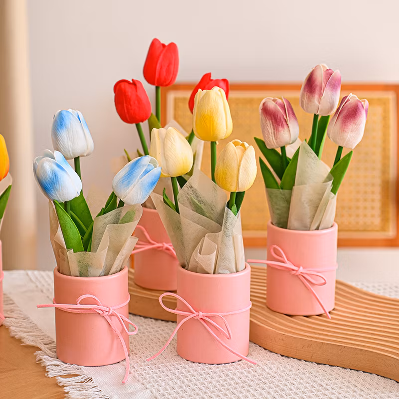 Factory Wholesale Customization Color Valentine′s Day Carnation Tulip Soap Flower PP Plastic Bag Packaging Flower Shop Yellow Preserved Ros