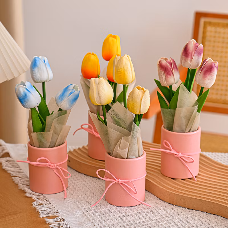 Factory Wholesale Customization Color Valentine′s Day Carnation Tulip Soap Flower PP Plastic Bag Packaging Flower Shop Yellow Preserved Ros