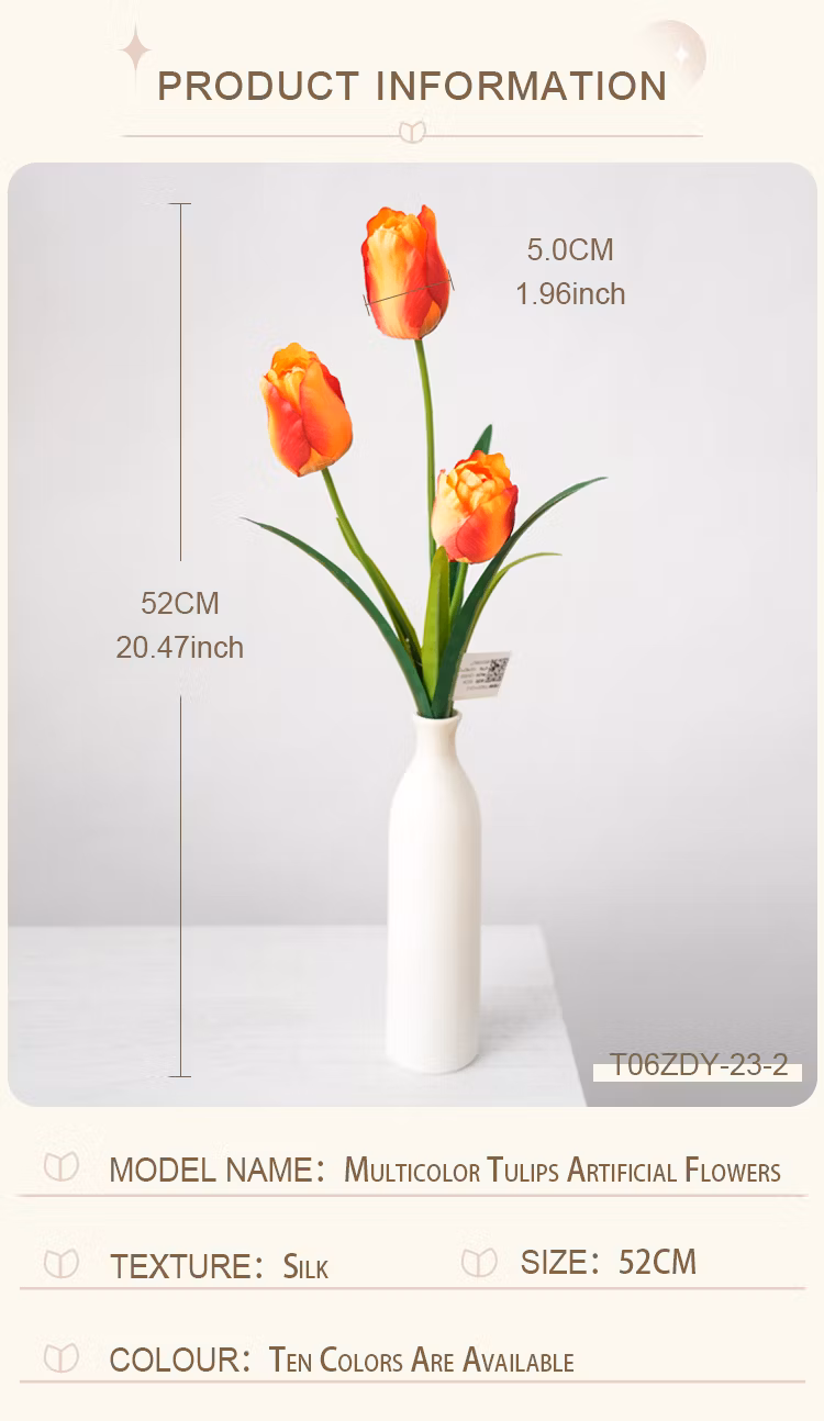 Delicate Color 3-Head Real Touch Tulips Artificial Flowers Bendable Stem Tulip Flowers DIY Event Centerpiece Home Decor