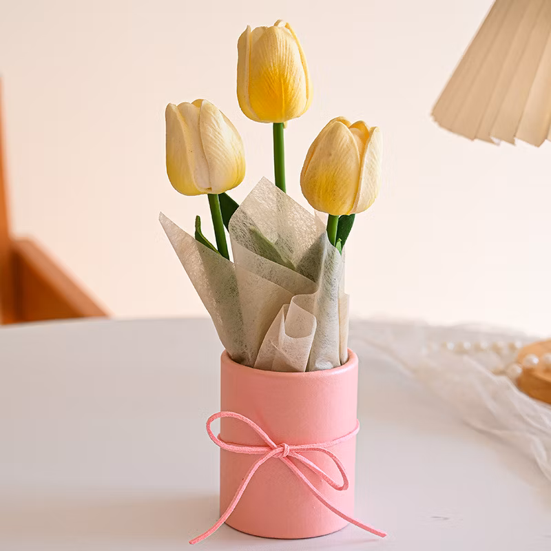 Factory Wholesale Customization Color Valentine′s Day Carnation Tulip Soap Flower PP Plastic Bag Packaging Flower Shop Yellow Preserved Ros