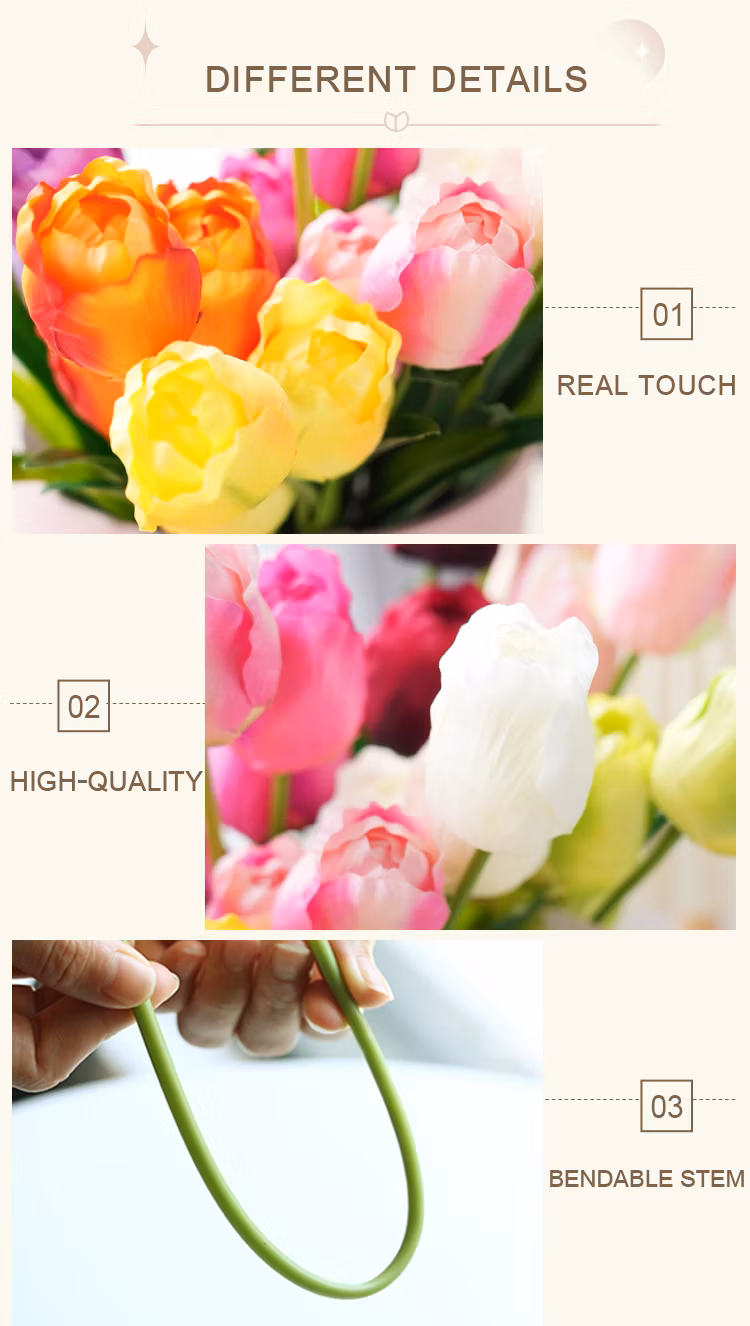 Delicate Color 3-Head Real Touch Tulips Artificial Flowers Bendable Stem Tulip Flowers DIY Event Centerpiece Home Decor