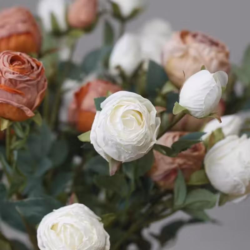 Handmade Wedding Decor Plastic Single 5 Heads Artificial Burnt Edge Rose Flower Vintage Dry Withered Scorched Roses